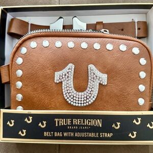 True Religion Brown Faux Leather Belt Crossbody Bag BNIB